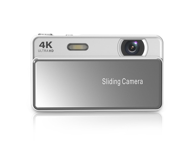 4K Sliding Digital Camera, 64MP HD Auto Focus 16X Zoom Retro CCD Camera with 2.8 Inch Screen, Vlogging for Photography and Video (Silver)