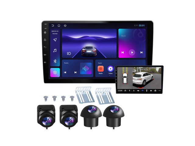Double Din Car Stereo Support 360 Panoramic Backup Camera System, 360 Degree Panoramic Dashboard Recorder. 10 inch Touch Vehicle Andriod Navigation...