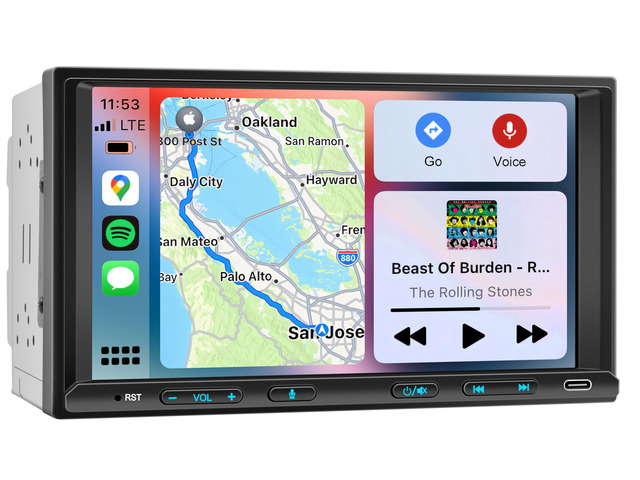 Double Din Car Stereo Wireless Apple CarPlay Android Auto, 7in Double Din Radio with Bluetooth, Mirror Link, Rearview Camera, Subwoofer/SWC/FM