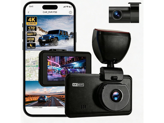 Wireless Dash Cam Front and Rear, 4K +2.5KHD 2-Channel Dashcam, Built - in WiFi GPS, Night Vision, Loop Recording, 24H Parking Mode, G-Sensor and 3...