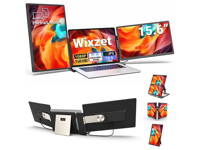 15.6' Laptop Screen Extender, Detachable Portable Monitor for Work & Travel 11+ Flexible Setups, Driver-Free Plug & Play, 235Â° Fold & 90Â° Rotate,...