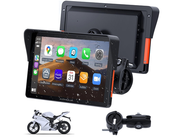 Motorcycle CarPlay 7 Inch GPS Navigation System with Apple CarPlay Motorcycle Accessories for Android Auto Portable Screen with Dual Bluetooth,...