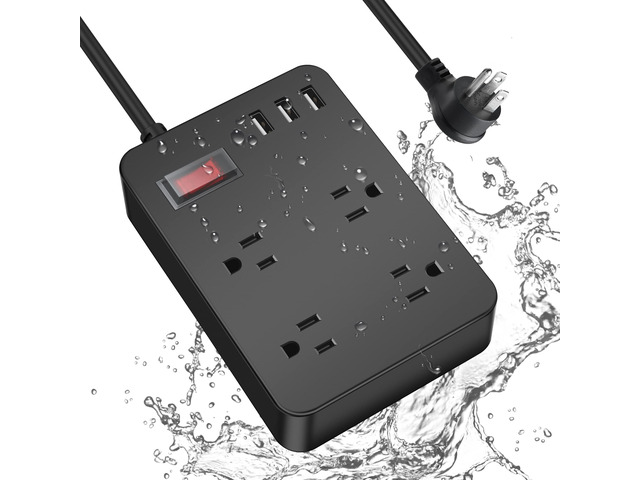 Outdoor Power Strip Weatherproof,Waterproof Surge Protector with 4 Outlets,3 USB,Shockproof Overload Protection, Multi Outlet Extension for...