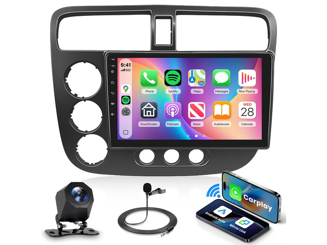 2G+64G Android 13 Car Stereo for Honda Civic 2001-2005 with Wireless Carplay Android Auto, 9 Inch Touch Screen Radio Support GPS, WiFi, Bluetooth,...