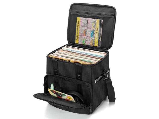 Vinyl Record Carrying Bag Albums Storage Case with Dividers,Black Holds up to 60 LP Records, Portable Vinyl Holder for Travel & Collection