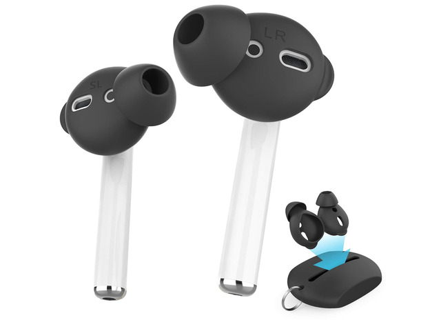 4 Pairs AirPods Ear Tips Added Storage Pouch, Noise Reduction, Anti Slip, Secure Fit, Comfortable Silicone Ear Tips Compatible with Apple AirPods
