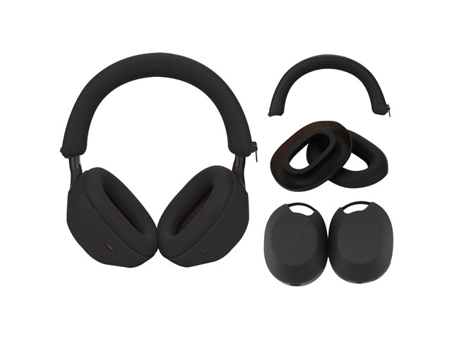XM5 Sweat Covers Accessories for Sony WH-1000XM5 - Black Soft Silicone Case, 3-in-1 Headphone Covers with Ear Cover & Headband Cover & Shell...