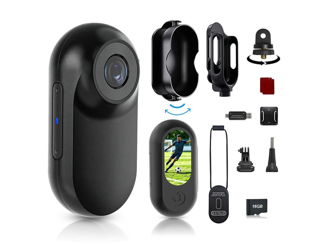 Mini Body Camera, Thumb Size Wearable 1080P Action Camera with 16GB Magnetic Necklace POV Cam, Helmet Mount,Mounting Kit for...