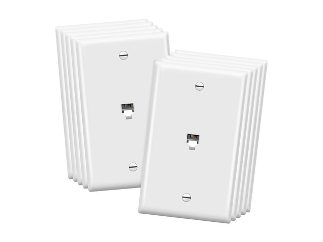 RJ11 Telephone Jack Wall Plate, 6-Position 4-Conductor 6P4C (2 Line Support), 1-Gang 4.50' x 2.76', 6611-W-10PCS, White (10 Pack)