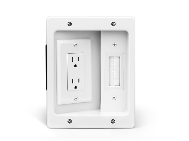 Wall Cable Concealer Management Box Recessed Outlet Wall Mount Behind TV Cable Management Recessed Outlet Kit in Wall TV Connection Kit Hides...