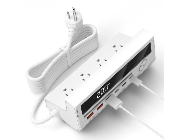 10-in-1 USB Charging Station, 4 Outlets Power Strip with 6 USB, 5 FT Long Extension Cord, 45Â° Flat Plug, 20W Fast Mulit Charging Station for Home...