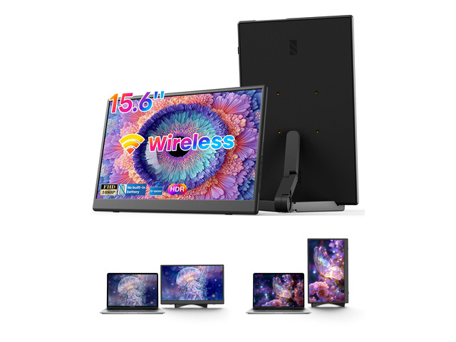 Wireless Monitor,1080P IPS Slim Portable Monitor Support AirPlay Miracast Wireless Portable Monitor with USB-C HDMI /VESA/Sleeve, 15.6 inch...