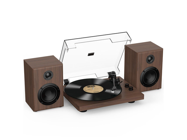 Vinyl Record Player with 24W Bookshelf Speakers, HiFi System Turntable for Viny Records, Vintage Vinyl Player with Magnetic Cartridge, BT in & Out,...