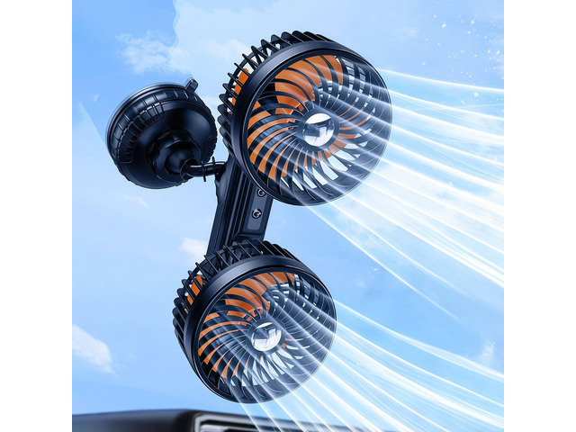 Dual Head Suction Cup Car Cooling Fan for Window Dashboard, 4000Mah Battery Powered Rechargeable USB Car Fans That Blow Cold Air, Cooler for Semi...