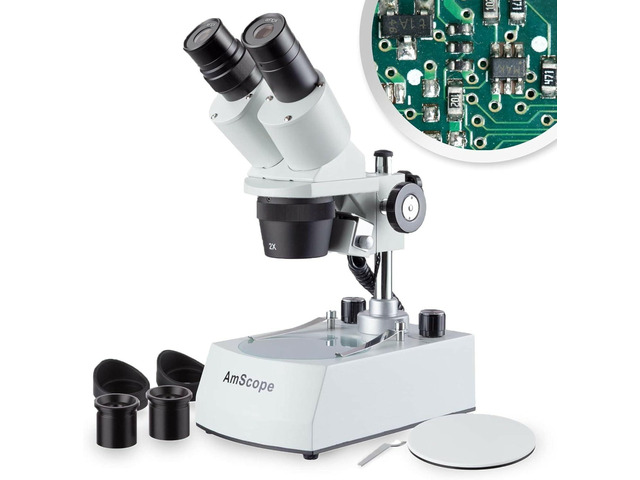 SE306R-PZ-LED Forward-Mounted Binocular Stereo Microscope, WF10x 2X & 4X Magnification DIN Standard RMS 20.32mm Thread 160mm Finite Tube Length...