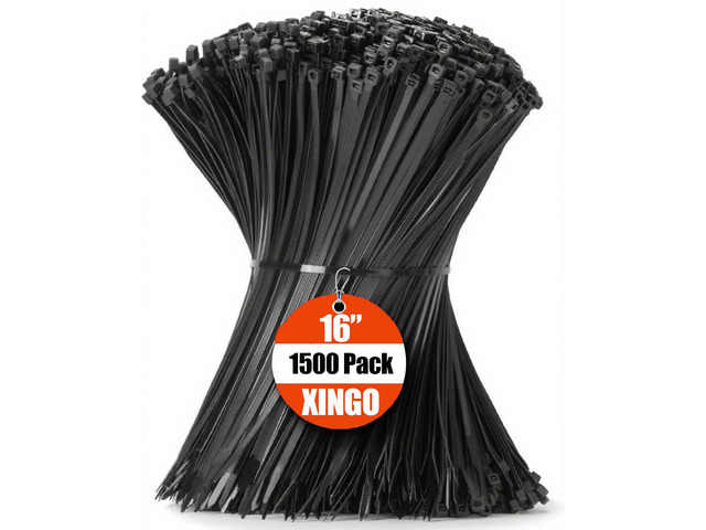 16 Inch Black Zip Ties 1500 PCS, 85 LBS Tensile Strength, UV Resistant Cable Ties, Premium Self-locking Plastic Ties for Indoor and Outdoor Use
