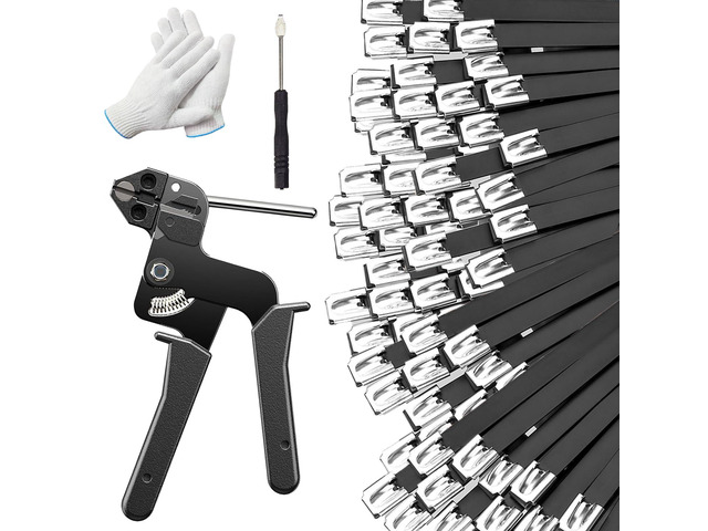 300PCS 11.8Inch 304 Steel CableTies Kit with Gun, Screwdriver & Gloves Highstrength 304steel zip ties provide longlasting secure fastening for...