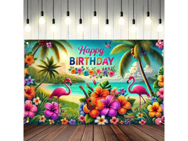 Hawaiian Birthday Banner Hawaiian Party Decorations 71x43 Inch Tropical Backdrop Luau Banner Happy Birthday Sign Beach Theme Background Happy...