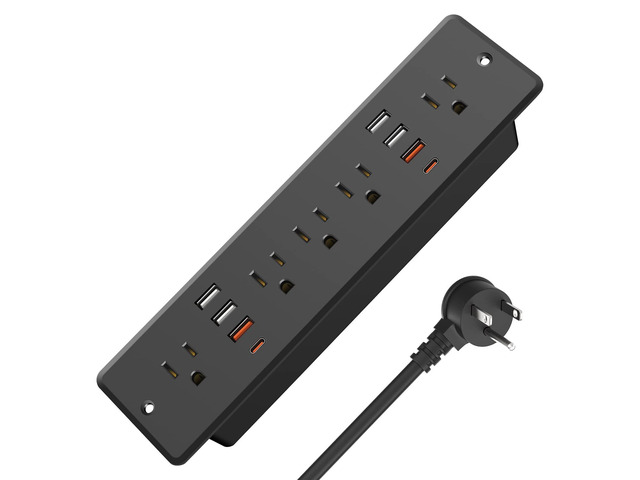 13 in 1 Recessed Power Strip Flat Plug, with USB, Black, 6FT Cord 20W Fast Charging Furniture Outlet, Conference Surge Protection Socket with 5...