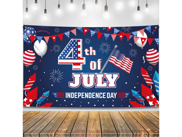 4th of July Backdrop - 72x44 Inch XtraLarge Banner for Patriotic Home Decor,Independence Day and Memorial Day Decorations 4th of July Decorations