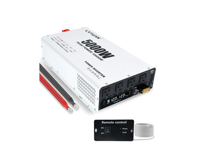 5000 Watt Power Inverter 12V to 110V 120V DC to AC Converter with 4 AC Outlets, LCD Display, USB Charge Port, Remote Control for Home RV Vehicle...