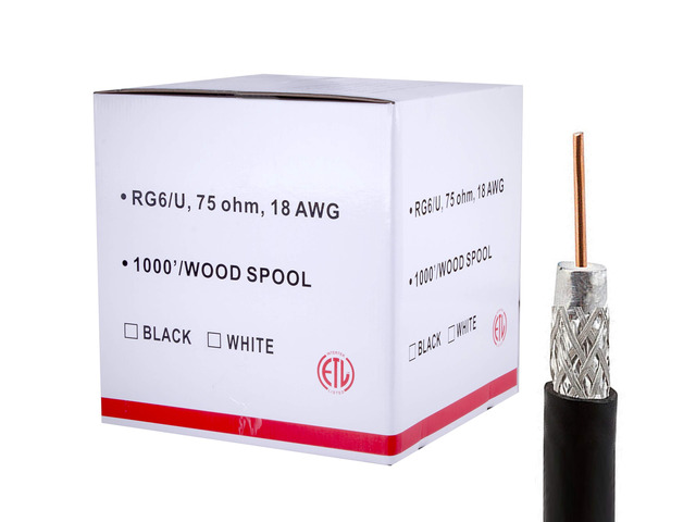 Cable RG6 UTP 1000 ft Shielded Coaxial Cable ETL Listed for use with Audio, Video, and CATV/MATV Transmission. Black (1000 Ft, Black)