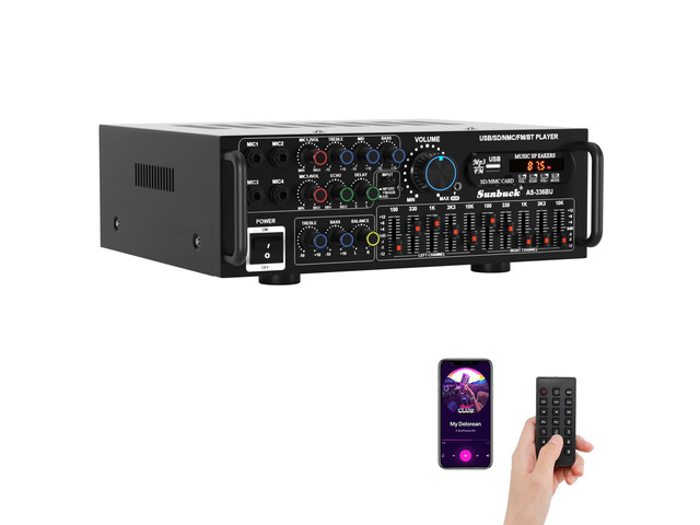 2000W Stereo Audio Amplifier for Home Theater, Car Audio, Karaoke, Party, Outdoor Camping with Multiple Input Modes EQ Mixer, Mic Input, Remote...