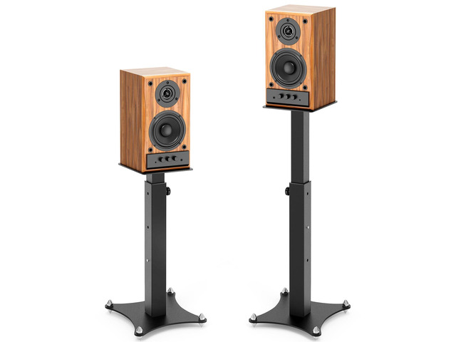 Adjustable Bookshelf Speaker Stands Pair, 20-27.5 Inch All-Metal Heavy Duty Holds 100lbs Universal for Surround Sound with Cable Management