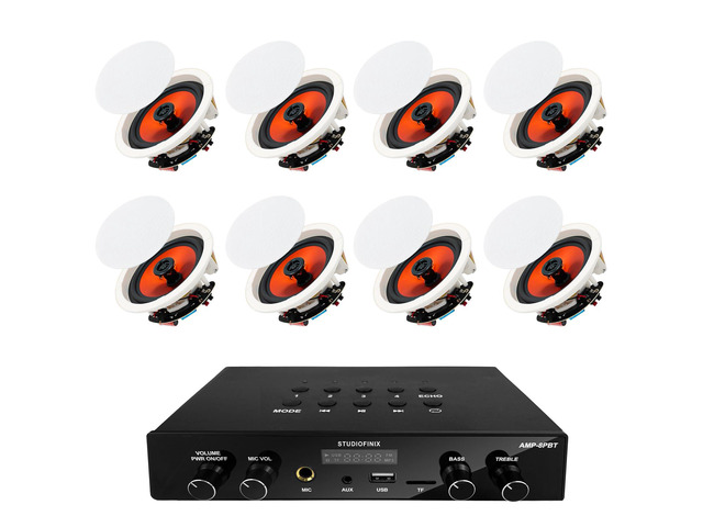 6.5 Inch Bluetooth 5.4 Ceiling Speakers with 4-Zone 8-Channel Amplifier,Independent Zone Volume Control for Home Theater, Studio,Multi-Room Audio...