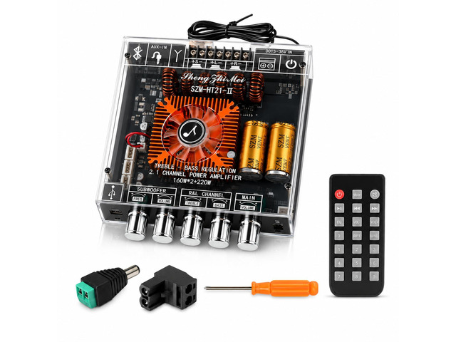 540W 2.1-Channel Mini Bluetooth Amplifier Board 160WÃ—2 + 220W Subwoofer, with TWS, FM/USB/AUX, IR Remote, DC15-36V, Deep Bass for DIY Speakers &...