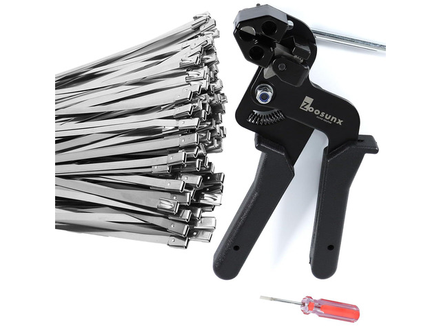 Metal Zip Tie Tool Kit: Heavy-Duty Stainless Steel Cable Tie Tensioner with 100PCS 11.8-Inch Self-Locking Metal Zip Ties for Fencing, Exhaust,...