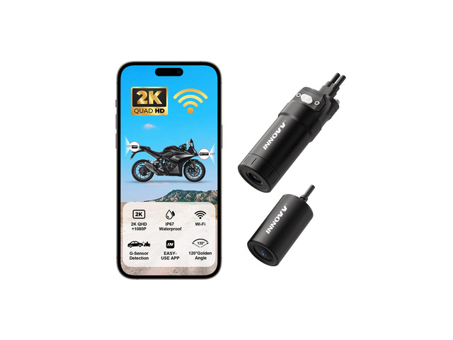 K6 Motorcycle Dash Cam Dual Channel QHD 2K+1080P, IP67 Waterproof Mini Motocam with Wi-Fi, 120°Golden Angel, G-Sensor Detection, Support 256GB(SD...