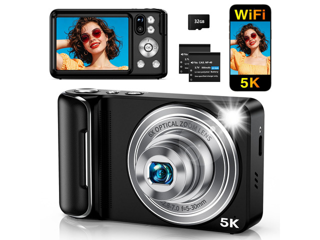 5K Digital Camera for Photography WiFi 64MP Autofocus Dual Lens, Black 6X Optical Zoom Vlogging Camera with 2.8' Touch Screen, Compact Digital...
