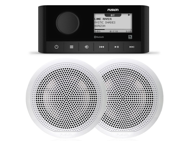 Entertainment MS-RA60 Marine Receiver with 1 Pair EL-F651W 6.5 Marine Speakers with White Classic Grills