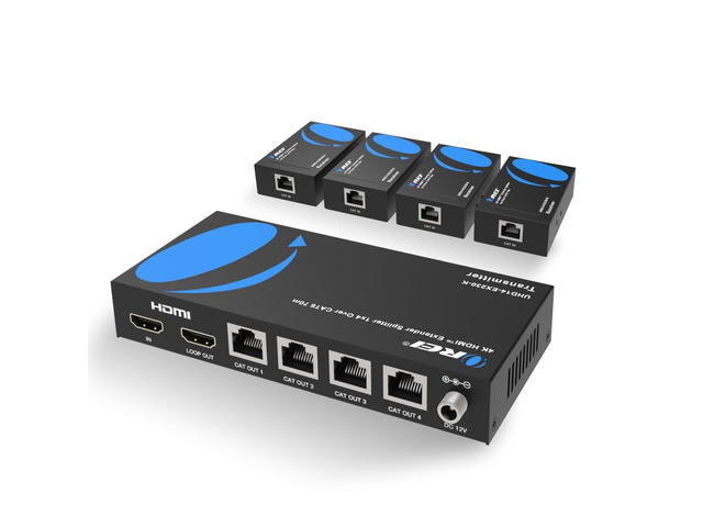 4K 1x4 HDMI Extender Splitter Over CAT6 Cable 230ft, Loop Out EDID POC HDMI Extender Splitter 1 in 4 Out HDMI 2.0b, HDCP 2.2, 18Gbps, HDR10+,...