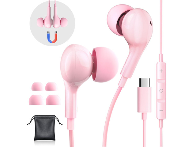 USB C Headphones Wired Earbuds for iPhone 17 16/15 Pro Max/iPad Pro, with HiFi Mic Volume Control Type C Earphones for Samsung Galaxy...