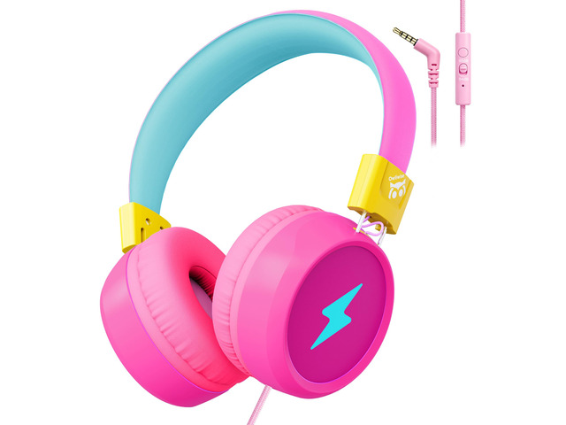 Kids Headphones for School and Travel, Safe 85/94dB Volume Limiter, HD Microphone, Stereo Sound, Over-Ear Foldable Wired Headphones, 3.5mm Jack for...