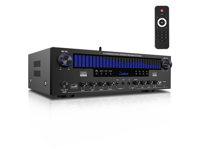 Stereo Receivers Home Audio Amplifier w/DSP Display,300W Rated Power 5.1 Channel Bluetooth Receiver,Home Amp w/BT/CD/DVD/AUX/USB/BT/FM/Opt/COA/MIC...