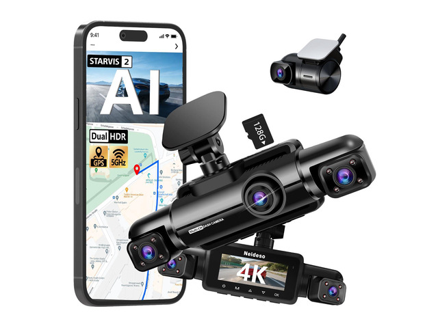 4K Dash Cam Front and Rear, STARVIS 2 Sensor Dash Camera for Cars Free 128GB Card, 4 Channel 360° Dashcam, 5GHz WiFi, GPS, AI Fatigue Driving...