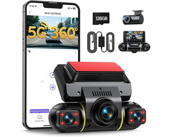 4 Channel Dash Cam Front Rear Left Right Inside with 128GB Card 5G WiFi 1080P Dash Camera for Cars, 360Â° Panoramic View, IR Night Vision, 24H...