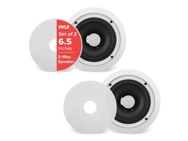 6.5'' In-Wall/In-Ceiling Midbass Speakers (Pair) - 2-Way Woofer Speaker System Directable 1 Titanium Dome Tweeter Flush Mount Design w/ 65Hz -...
