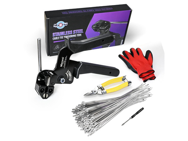 106PCS Heavy Duty 304 Stainless Steel Cable Tie Gun Kit, Includes 100PCS 11.8 Inch Metal Zip Ties, Self-Locking, UV & Corrosion Resistant, for...