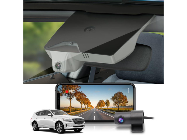 Front 4K+Rear 1080P Dash Cam Adapts for Genesis GV80 2021-2025 (HD2-T6010, Grey Cover), OEM Factory Look, Dual HD Video, Built-in WiFi & APP, Loop...
