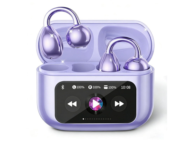 Clip-on Earbuds, Open Ear Earbuds with LCD Touchscreen Wireless Bluetooth 5.4, Lightweight M100 Open Ear Headphones with C-Shaped Bridge, Slim...