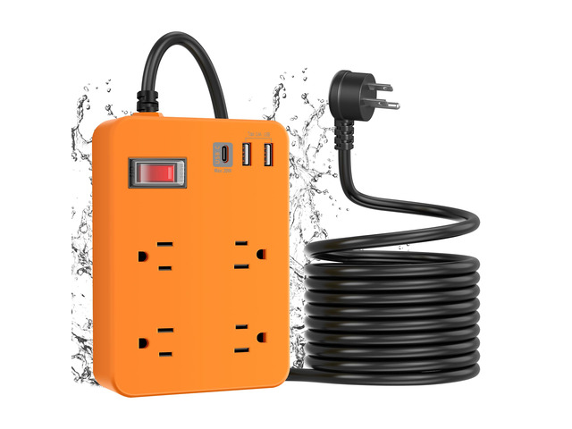 Outdoor Power Strip Weatherproof,Fast Charging Station 20W USB C,Waterproof Surge Protector 4 Outlets, Multi Outlet Extension for Camping, Garden,...