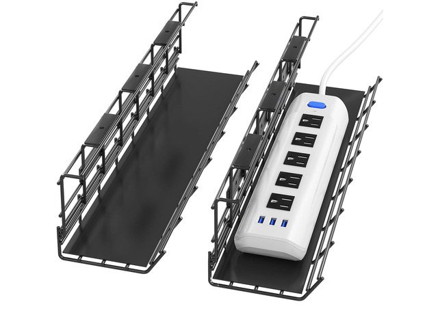 2 Pack Under Desk Cable Management Tray, Metal Cord Cable Organizer for Desk, Easy Install Pre-drilled Wire Management Wire Organizer for Office &...