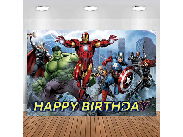 Avengers Birthday Banner, Party Decorations Background for Children - Happy Birthday Banner Party Supplies - Indoor/Outdoor Wall Decor - 5x3ft