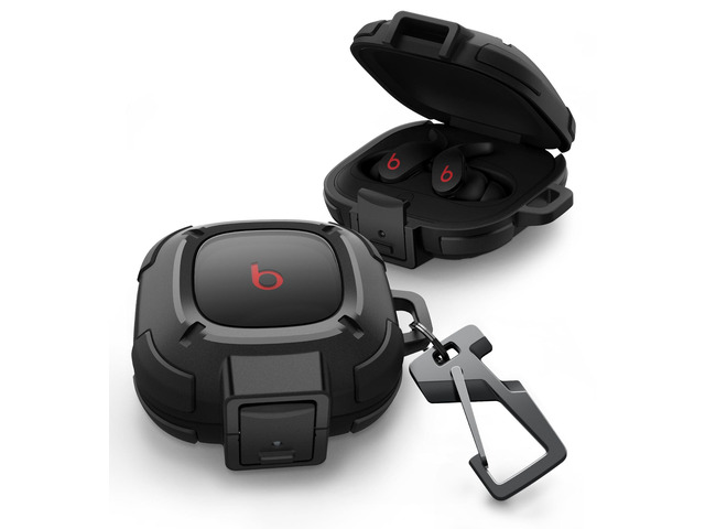 Rugged Bumper Case for Beats Fit Pro (2021) Cases with Secure Lock, Shockproof Clear Cover with Carabiner & Keyring for Beats Fit Pro 2021 Black
