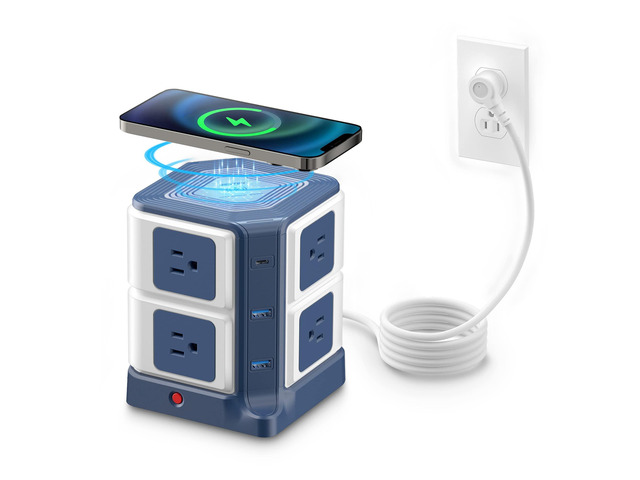 PD 20W USB C Power Strip with Wireless Charger 8-Outlet Surge Protector and 30W 3-Port USB Charging Dock Station,4000 Joules,ETL Listed,Dorm Room...
