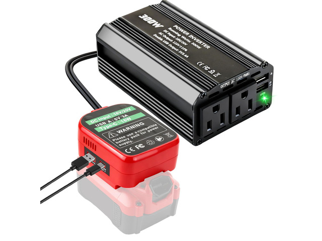 300W Power Inverter Compatible with Craftsman, DC 20V to AC 110-120V Battery Inverter, Portable Battery Adapter Charger Converter with 3 USB & 1...